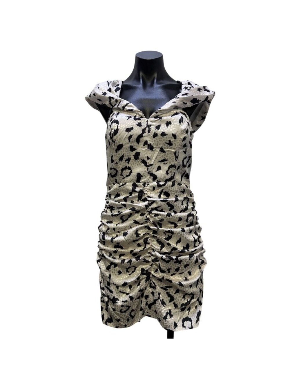 Lulus White & Black Ruched Sleeveless Mini Dress With Cowl Neck M